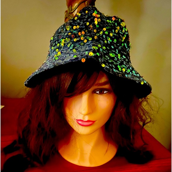 Gemma Sequined Bucket Hat in Purple - Picture 1 of 4